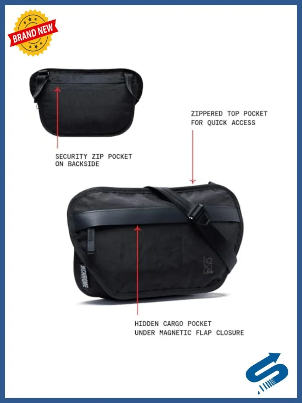 Recycled Nylon Sling Bag, Zippered Phone Pockets, Hidden Security, 3L